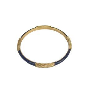 Gold-Tone & Navy Blue Enamel Bangle Bracelet Textured Detailing Classic Ethnic